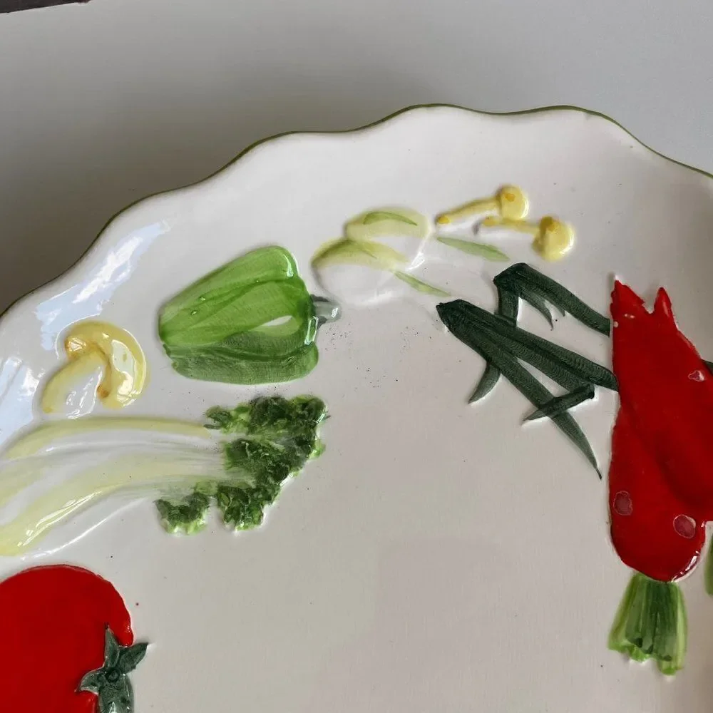 White Porcelain Platter With Colorful Painted Vegetables